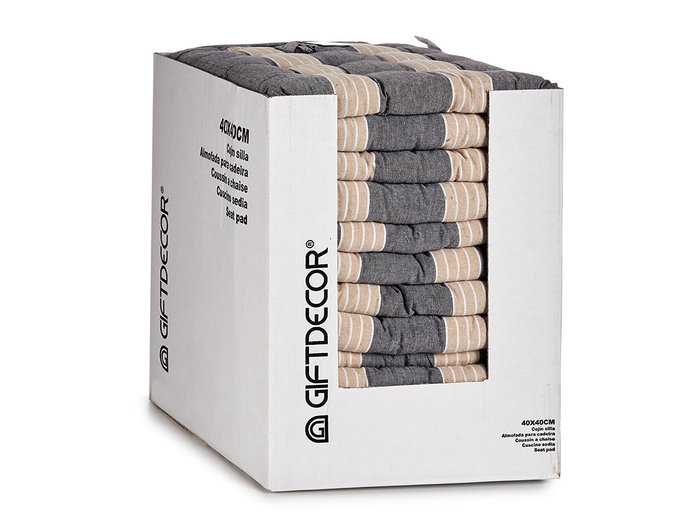 Giftdecor Cojín para Silla con Diseño de Rayas en Gris Oscuro y Beige - 40x5.5x40 cm, Algodón y Poliéster (Set de 12)