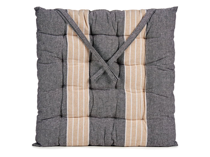 Giftdecor Cojín para Silla con Diseño de Rayas en Gris Oscuro y Beige - 40x5.5x40 cm, Algodón y Poliéster (Set de 12)
