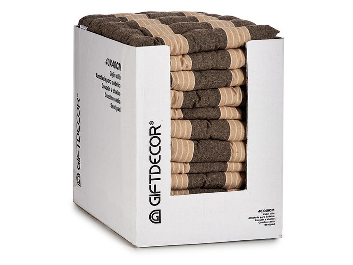 Giftdecor Cojín para Silla con Diseño de Rayas en Color Marrón y Beige, 40 x 40 x 5.5 cm, Interior de Algodón y Exterior de Algodón y Poliéster (Set de 12)