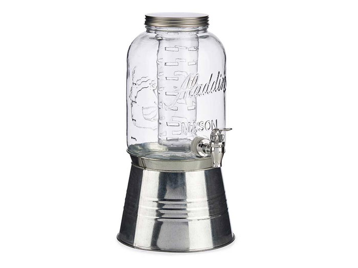 Vivalto Jarra con Soporte y Enfriador 3800ml Plata Transparente Cristal y Metal 19x37x19cm (Set de 6)