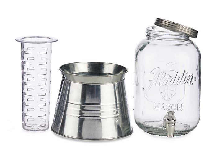 Vivalto Jarra con Soporte y Enfriador 3800ml Plata Transparente Cristal y Metal 19x37x19cm (Set de 6)