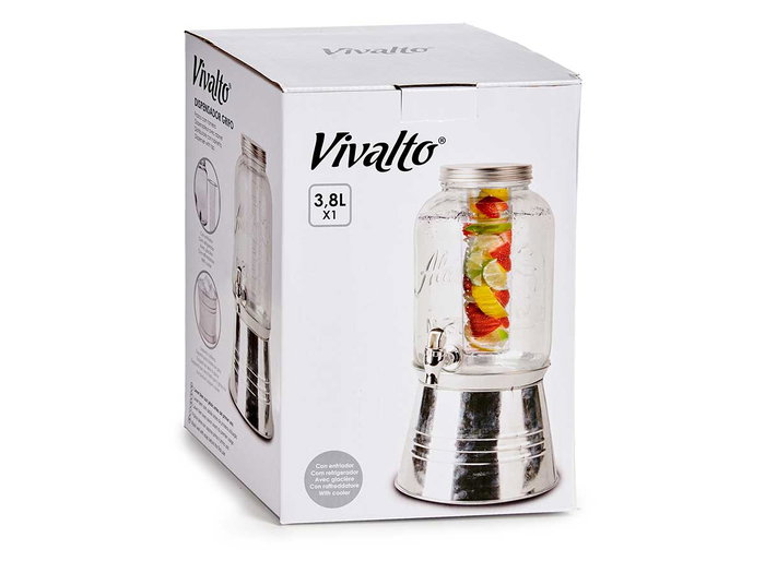 Vivalto Jarra con Soporte y Enfriador 3800ml Plata Transparente Cristal y Metal 19x37x19cm (Set de 6)