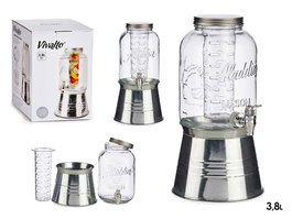 Vivalto Jarra con Soporte y Enfriador 3800ml Plata Transparente Cristal y Metal 19x37x19cm (Set de 6)