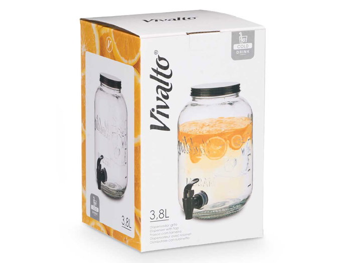 Vivalto Jarra Negra Sin Enfriador de Cristal, Metal y Plástico, Capacidad 3.8 Litros, 16.2 x 24.8 x 16.2 cm (6 Unidades)