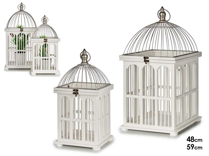 GIFTDECOR Set de 2 Jaulas de Madera Blanca Cuadrada GIFTDECOR Set de 2 Jaulas de Madera Blanca Cuadrada