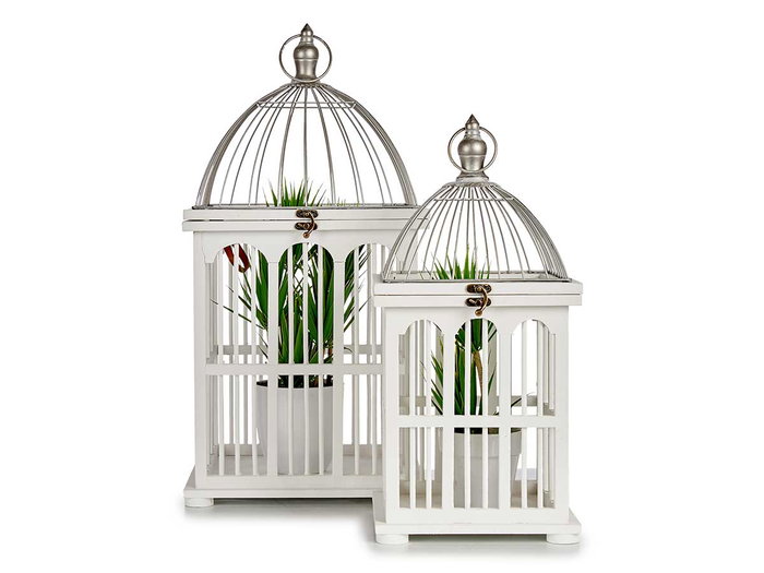 Giftdecor Set 2 Jaulas Madera Blanca Cuadrada 30x30x59 cm