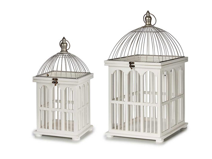 Giftdecor Set 2 Jaulas Madera Blanca Cuadrada 30x30x59 cm