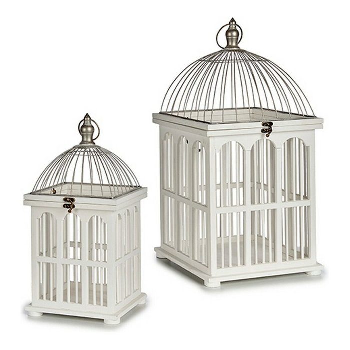 GIFTDECOR Set de 2 Jaulas de Madera Blanca Cuadrada GIFTDECOR Set de 2 Jaulas de Madera Blanca Cuadrada