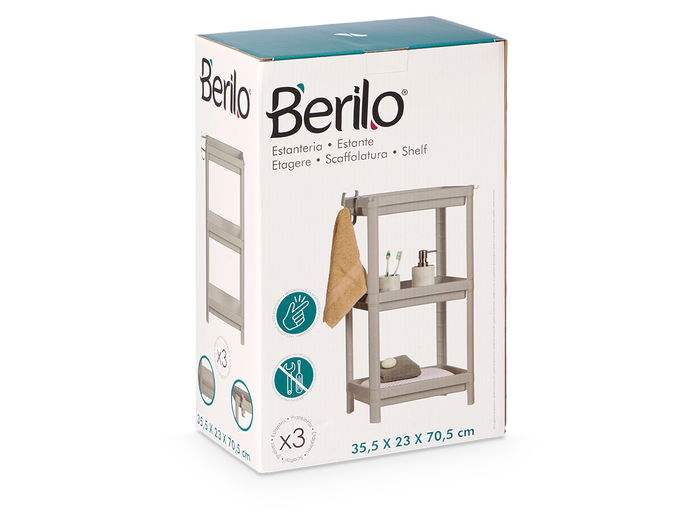 Berilo Estanteria Plastico Gris 3 Baldas 70.5 cm (Set de 8)