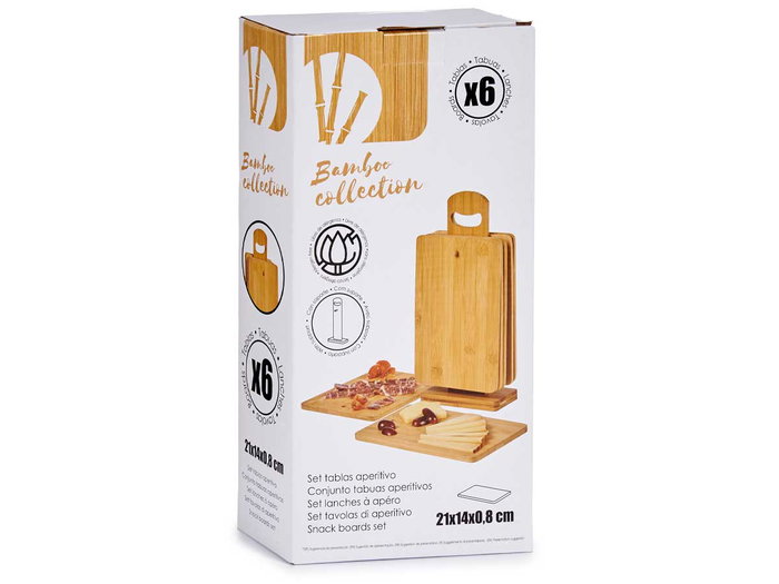 Kinvara Set 6 Tablas de Bambú con Soporte | 14 x 31 x 6.5 cm (Set de 6)