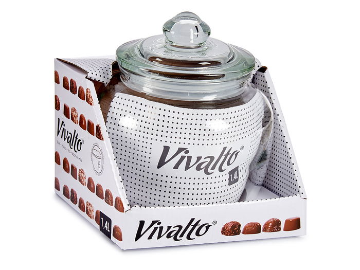 Vivalto Bote Vidrio Hermético 1.4L Transparente con Tapa Plástico - Medidas: 14.5 cm (ancho) x 18 cm (alto) x 14.5 cm (largo) (Set de 12)