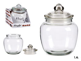 Vivalto Bote Vidrio Hermético 1.4L Transparente con Tapa Plástico - Medidas: 14.5 cm (ancho) x 18 cm (alto) x 14.5 cm (largo) (Set de 12)