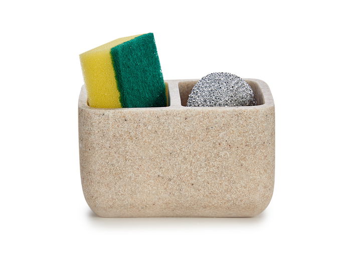 KINVARA Estropajero Doble Piedra 12 x 11 x 9 cm con 2 estropajos diferentes, Color Crema, Resina (Set de 18)