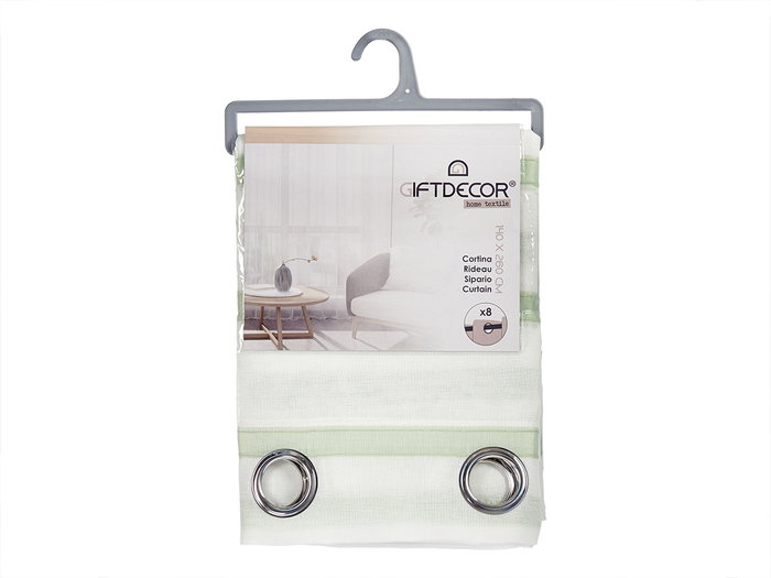 Giftdecor Cortina Visillo Rayas Verde 140 cm x 260 cm (Set de 6)