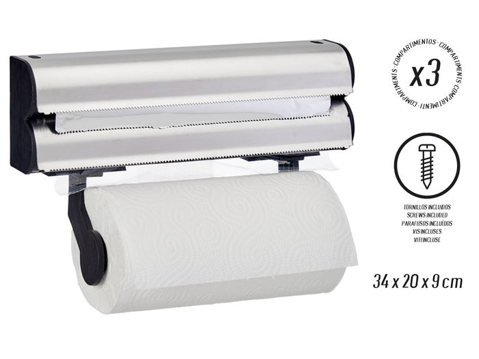 Kinvara Portarrollos de Baño Doble, 34 cm de Ancho, en Metal Cromado Color Plata, Dimensiones 34 x 20 x 9 cm (Set de 4)