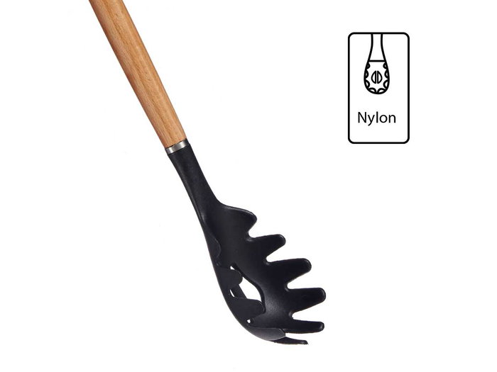 Kinvara Cuchara para Espaguetis de Nylon con Mango de Madera de Haya, 32 cm (Set de 48)