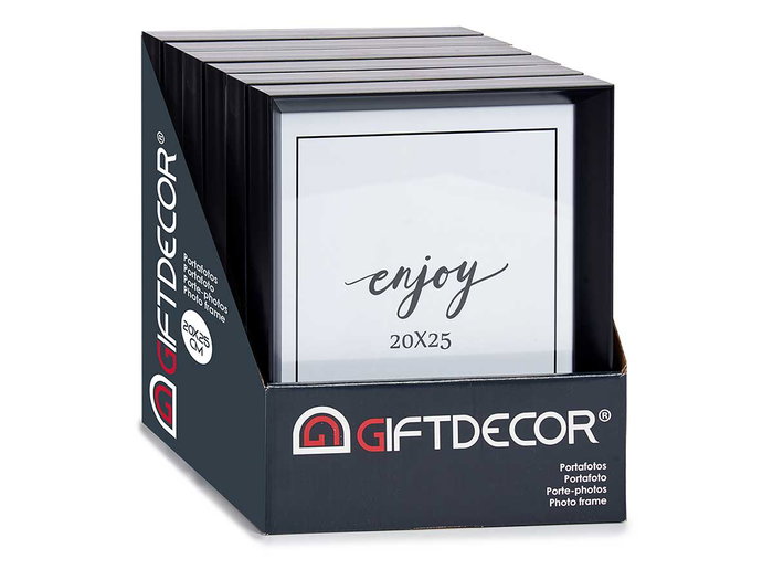 Giftdecor Portafoto Plástico Negro Moldura 20x25 cm con Apoyapie y Gancho para Colgar (Set de 24)