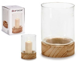 Giftdecor Portavelas de Cristal con Base de Madera Rojo Med