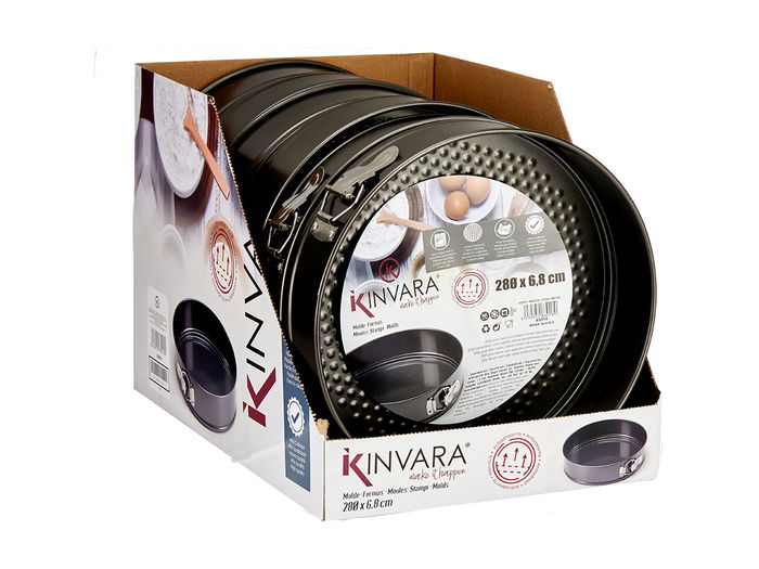 Kinvara Molde Redondo Metal Ajustable 28 cm Antiadherente Gris Oscuro Acero Carbono Apto Horno (Set de 12)