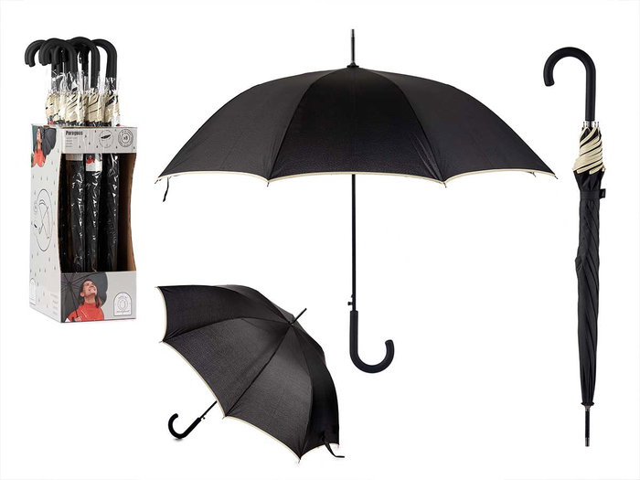 Arte Regal Paraguas 8 Varillas Negro con Borde Crema 12x5x86cm (Set de 12) Arte Regal Paraguas 8 Varillas Negro con Borde Crema 12x5x86cm (Set de 12)