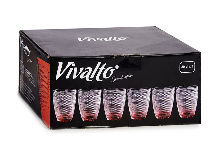 Vivalto Vaso de Cristal con Puntos para Agua 300 ml Rojo Transparente 8x8x10 cm (Set de 48)