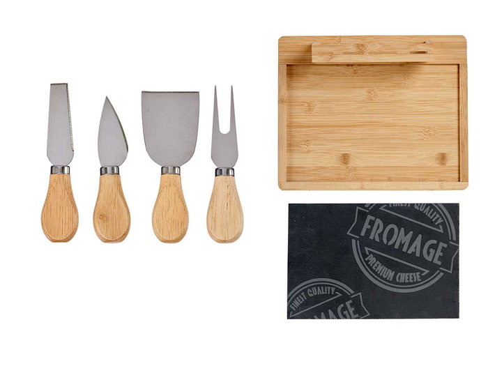 Kinvara Tabla de Quesos de Bambú y Pizarra con 4 Cuchillos | 34x27.5x15 cm (Set de 6) Kinvara Tabla de Quesos de Bambú y Pizarra con 4 Cuchillos | 34x27.5x15 cm (Set de 6)