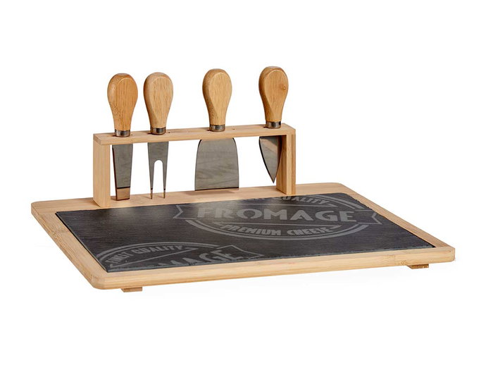 Kinvara Tabla de Quesos de Bambú y Pizarra con 4 Cuchillos | 34x27.5x15 cm (Set de 6) Kinvara Tabla de Quesos de Bambú y Pizarra con 4 Cuchillos | 34x27.5x15 cm (Set de 6)