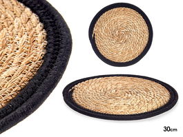 Giftdecor Tapete Natural con Borde Negro 30 cm x 30 cm x 1 cm Fibra Natural Color Natural y Negro (Set de 48)
