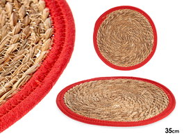 Giftdecor Tapete Natural Borde Rojo 35 x 35 cm Fibra Natural (Set de 48)