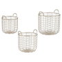 GIFTDECOR Set de 3 Cestos Metálicos Redondos Champagne con Asas