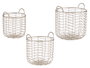 Giftdecor Set 3 Cestos Metálicos Redondos Champagne Con Asas, Oro, 40x42.5x40 cm