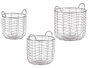 Giftdecor Set 3 Cestos Metálicos Redondos Plateado Con Asas 40x42.5x40 cm