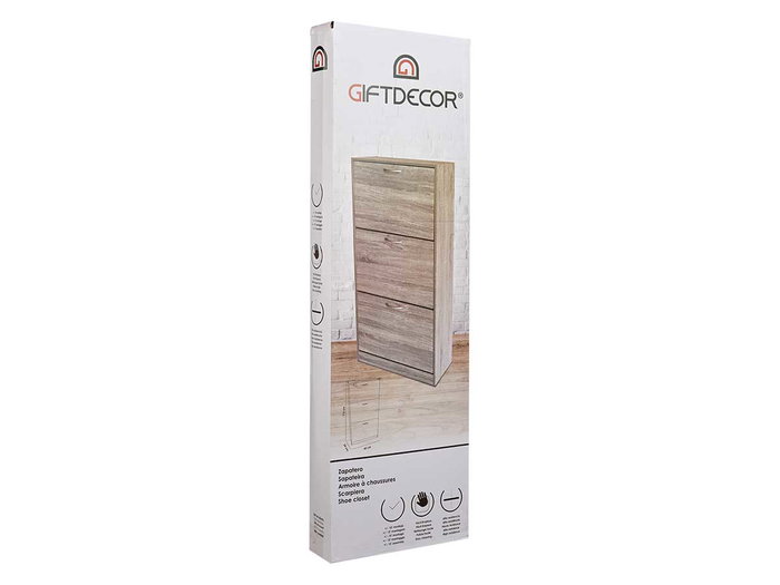 Giftdecor Zapatero de Madera 3 Pisos, Color Gris Oscuro, 60 cm de Ancho x 116 cm de Alto x 24 cm de Fondo