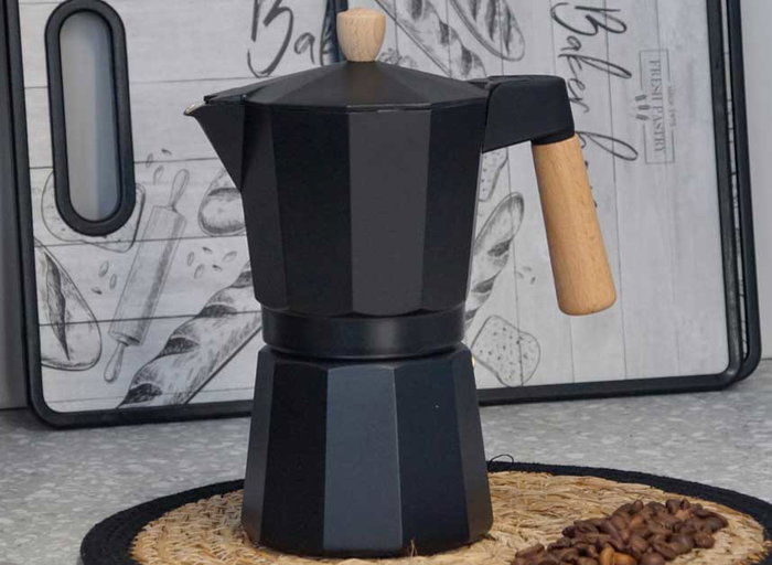 Kinvara Cafetera de Aluminio 6 Tazas Negra con Asa de Madera Kinvara Cafetera de Aluminio 6 Tazas Negra con Asa de Madera