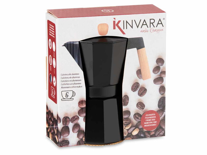Kinvara Cafetera de Aluminio 6 Tazas Negra con Asa de Madera Kinvara Cafetera de Aluminio 6 Tazas Negra con Asa de Madera