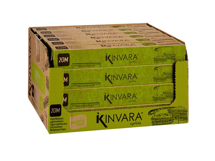 Kinvara Rollo Papel Multiusos 20M Celulosa Marrón 30.5x4.2x4.2 cm Apto Frigorífico (Set de 15)