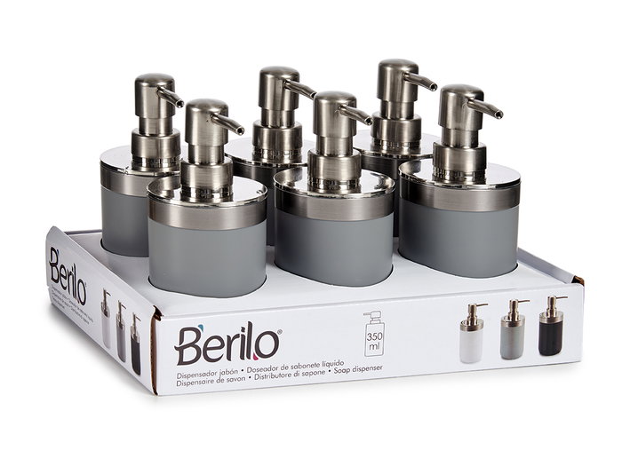 Berilo Dosificador Plateado Gris 350 ml 8x17x9 cm (Set de 12)