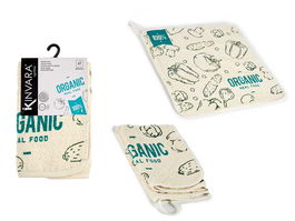 Kinvara Paño Cocina Rizo 50 cm Algodón Orgánico Verde y Blanco (Set de 24)