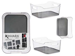 Kinvara Organizador con Antideslizante 24 cm Alto Plástico PET Reciclado y TPR Gris Transparente (Set de 12)
