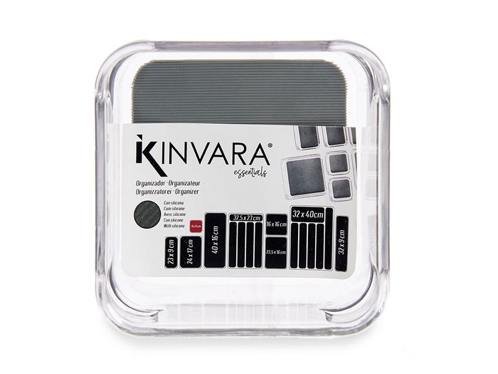Kinvara Organizador con Antideslizante 9.3x4.5x9.3 cm Plástico Reciclado PET y TPR Gris y Transparente (Set de 24)
