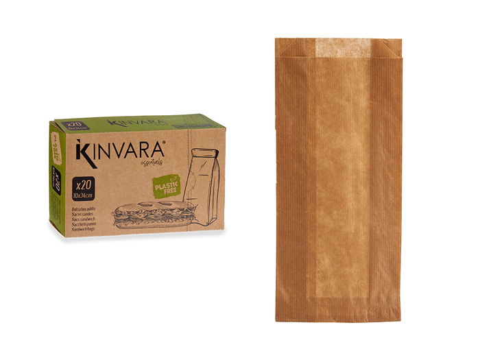 Kinvara Bolsa Papel Baguette 20 Uds 19.5 x 5 x 11.5 cm Celulosa Marron (Set de 28)