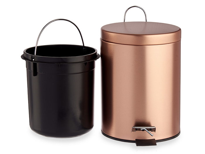 Berilo Papelera Pedal 7L Metal Cobre 20.5 x 26 x 30.5 cm con Cubo Extraíble (Set de 4)