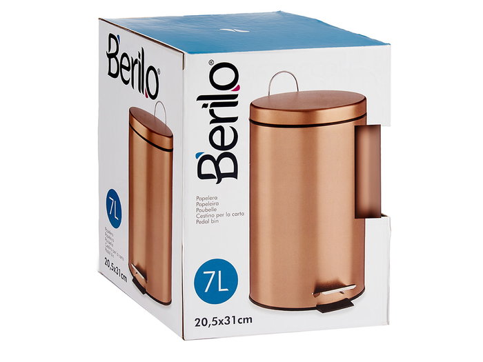 Berilo Papelera Pedal 7L Metal Cobre 20.5 x 26 x 30.5 cm con Cubo Extraíble (Set de 4)