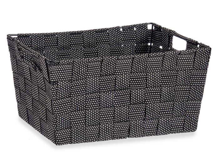 Kipit Cesta de Tela Cónica Rectangular con Asas Mediana Negra 30x14x20 cm (Ancho x Largo x Alto) Poliester (Set de 18)