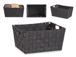 Kipit Cesta de Tela Cónica Rectangular con Asas Mediana Negra 30x14x20 cm (Ancho x Largo x Alto) Poliester (Set de 18)