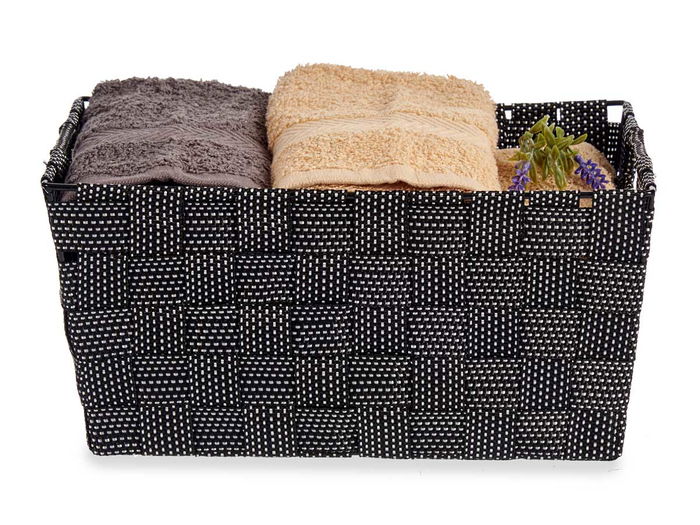 Kipit Cesta de Tela Cónica Rectangular con Asas Mediana Negra 30x14x20 cm (Ancho x Largo x Alto) Poliester (Set de 18)