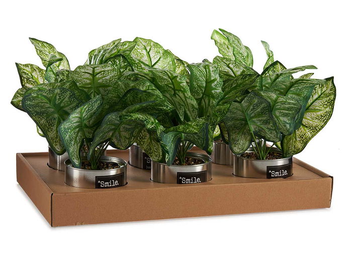 Ibergarden Planta Artificial Verde Lata Plata 26 cm x 26 cm x 26 cm (Set de 12)