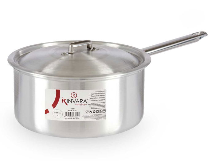 Kinvara Cazo de Aluminio con Tapa, Plata, 24 cm, 5 L, Apto para Gas y Horno (Set de 10)