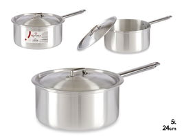 Kinvara Cazo de Aluminio con Tapa, Plata, 24 cm, 5 L, Apto para Gas y Horno (Set de 10)