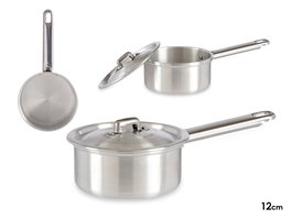 Kinvara Cazo de Aluminio con Tapa, 12 cm, 0.6 L, Apto para Gas y Horno, Plata (Set de 10)